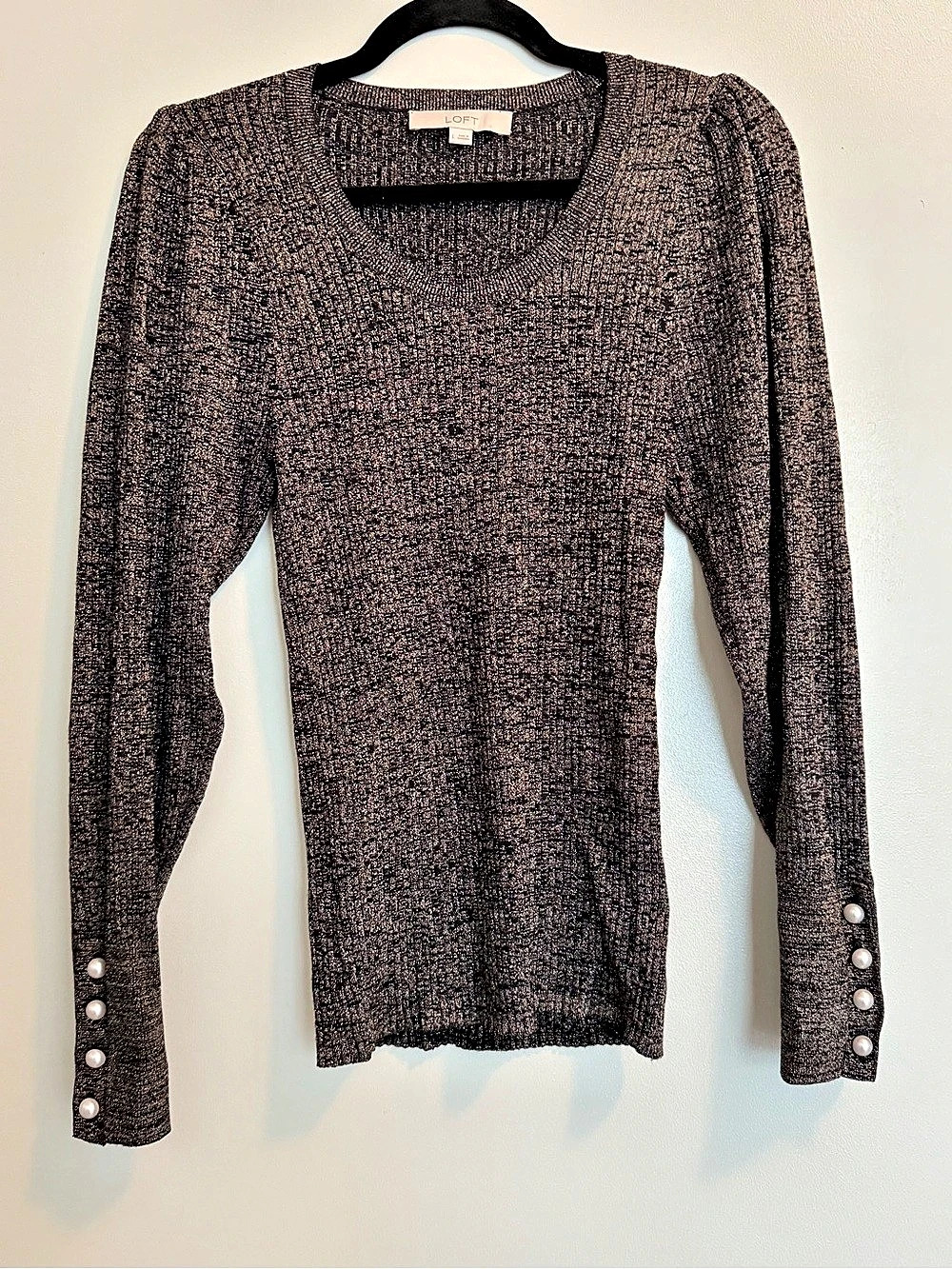 LOFT Metallic Knit Scoop Neck Sweater Size Large
